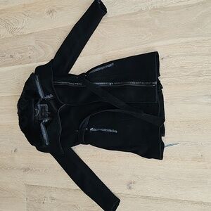 BCBGMaxAzria Black Real Fur-Trimmed Coat